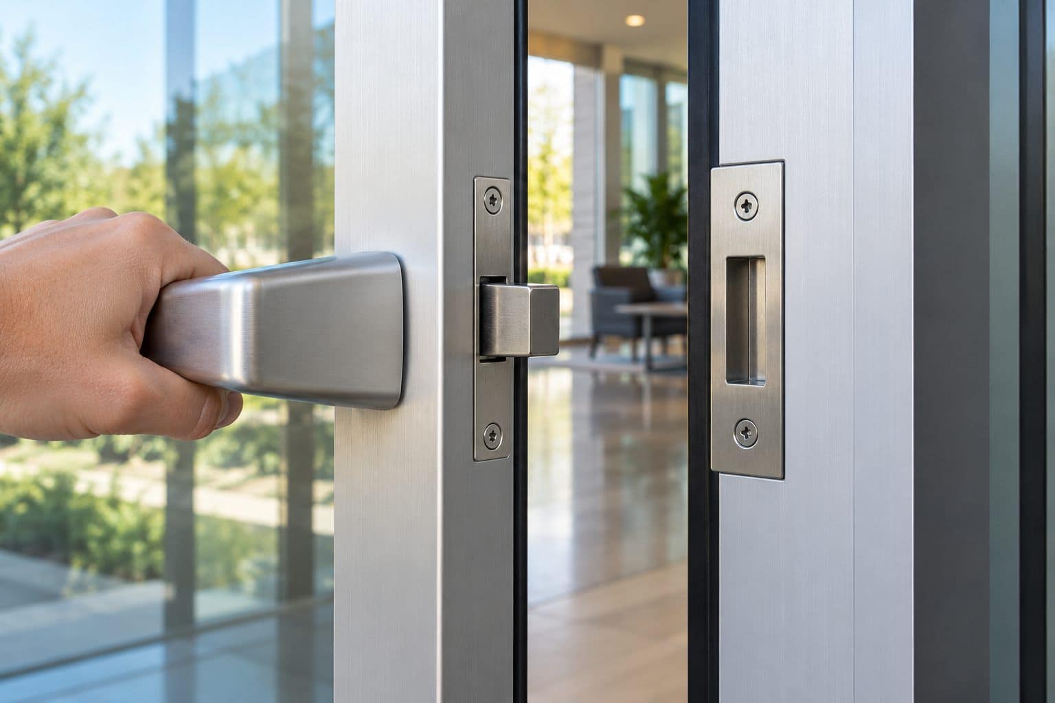 Illustration showing a commercial door latch beside its strike