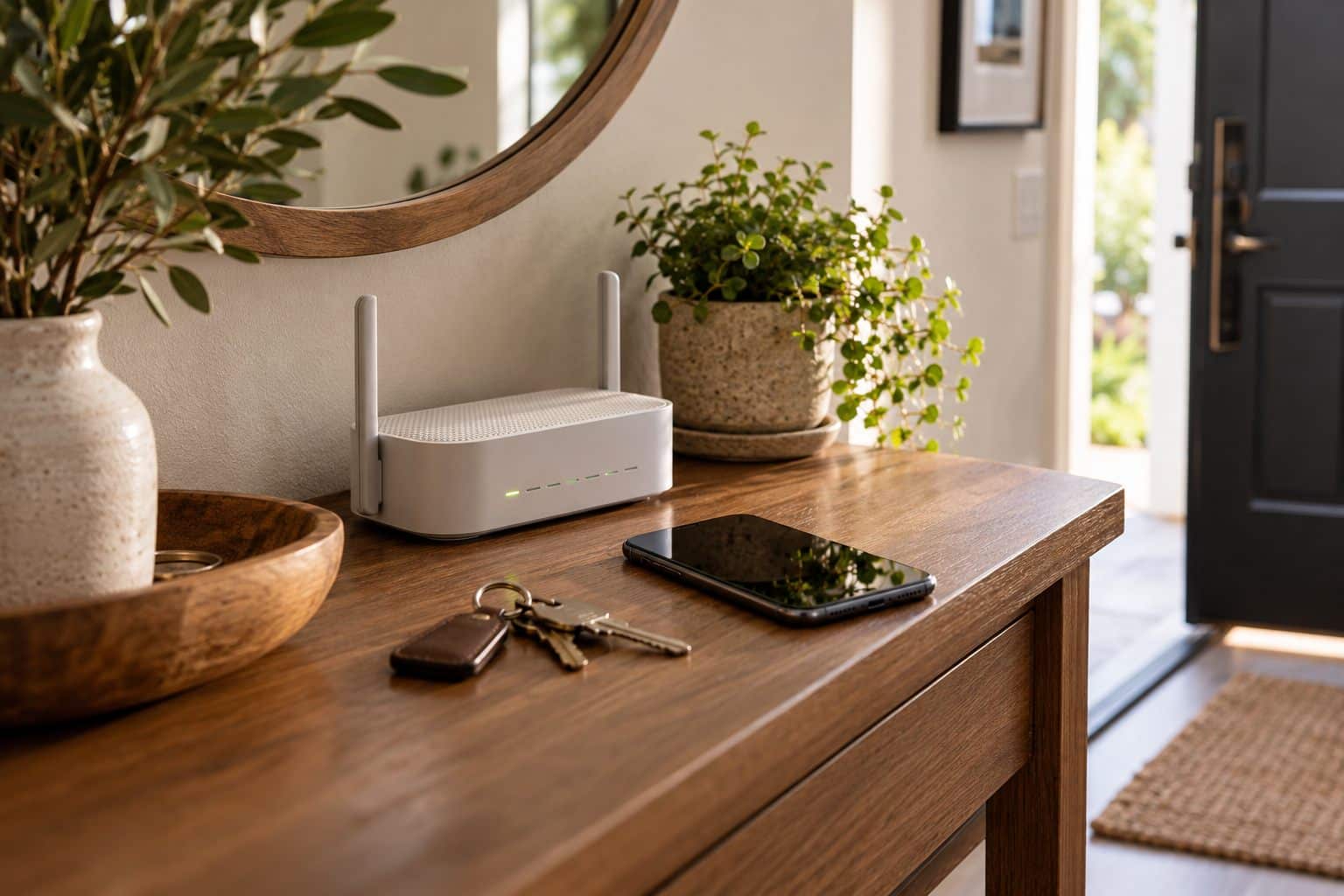 House keys, phone and router for backup access planning